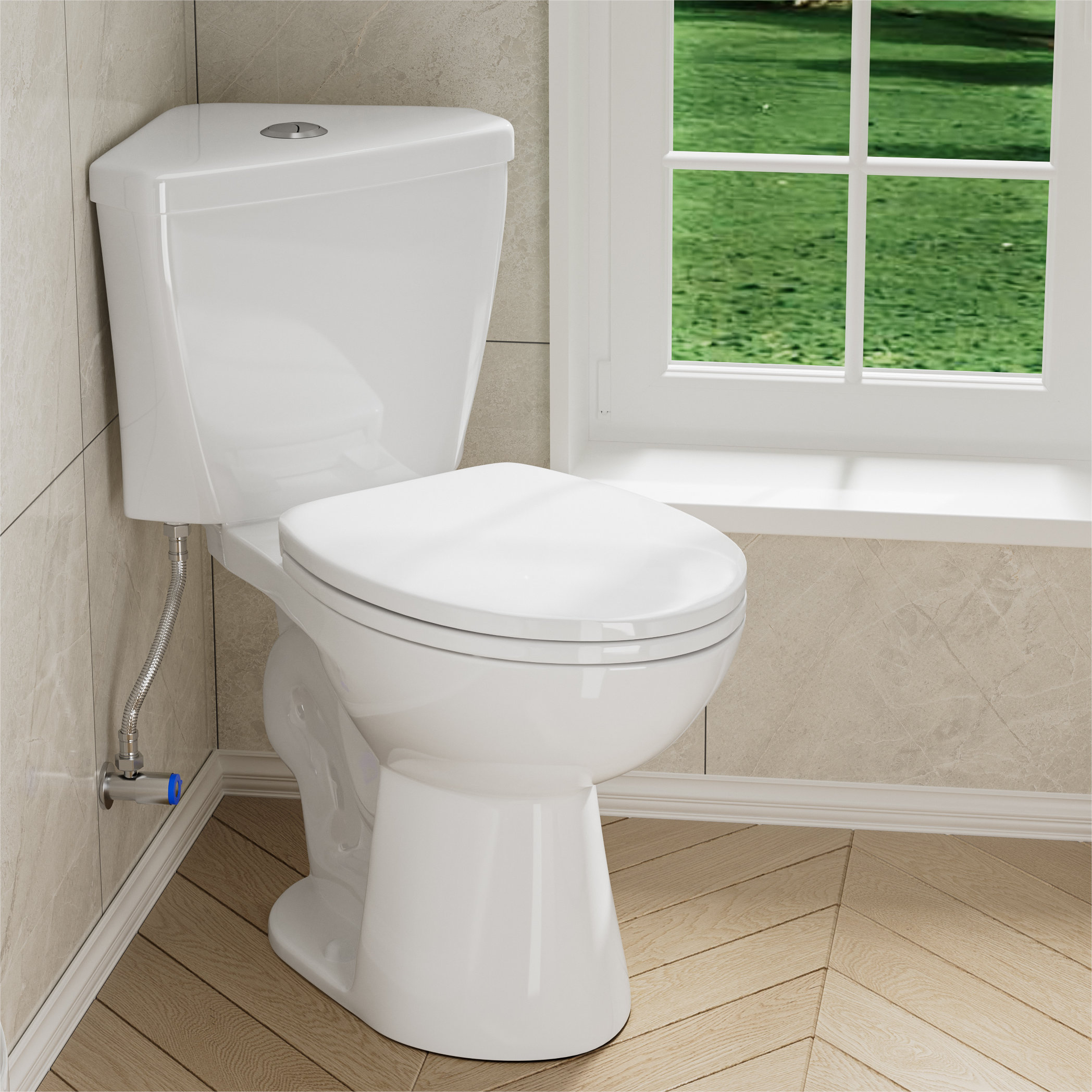 SUPERFLO Compact Corner Bathroom Toilet With Dual Flush, Two Piece